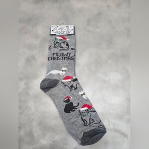 Primitives By Kathy- LOL Gray Cat Christmas Festive Socks Size OS